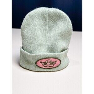 Boys Lie OSO Beanie Mint Green Knit Hat with Pink Angel Logo Patch